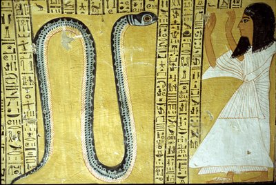 Inherkhau Worshipping Sito, Serpent God of the Underworld, from the Tomb of Inherkhau, Thebes by Egyptian 20th Dynasty